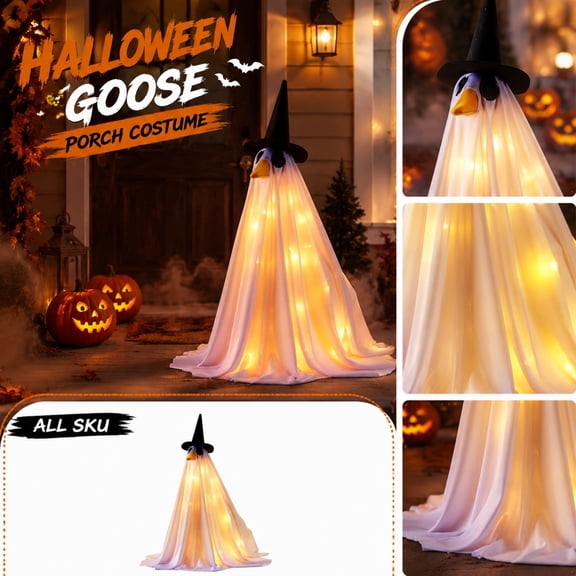 Lighted Halloween Porch Decoration - Translucent Ghost Figure with Warm Glow, Battery Operated for Indoor or Outdoor Use