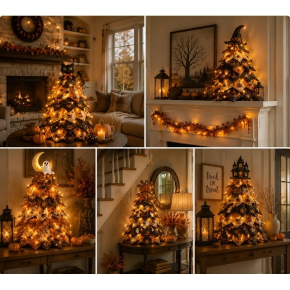 Lighted Halloween Quilted Fabric Tree,Cozy Handmade Glow Decoration,Witch Hat Halloween Quilt Tree Kit DIY Potion Bottle Fabric Pattern for Mantel Decor