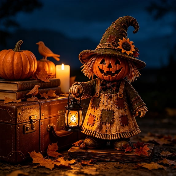 Lighted Halloween Resin Figurines, Cute Ghost Skeleton Mummy and Pumpkin Tabletop Centerpiece, Indoor Decoration for Home Mantel Shelf Desk and Spooky Party Display, B