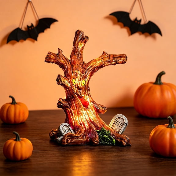 Lighted Halloween Spooky Tree Monster Figurine, Resin Haunted Tree Desktop Tabletop Decor with Built-in LED Lights