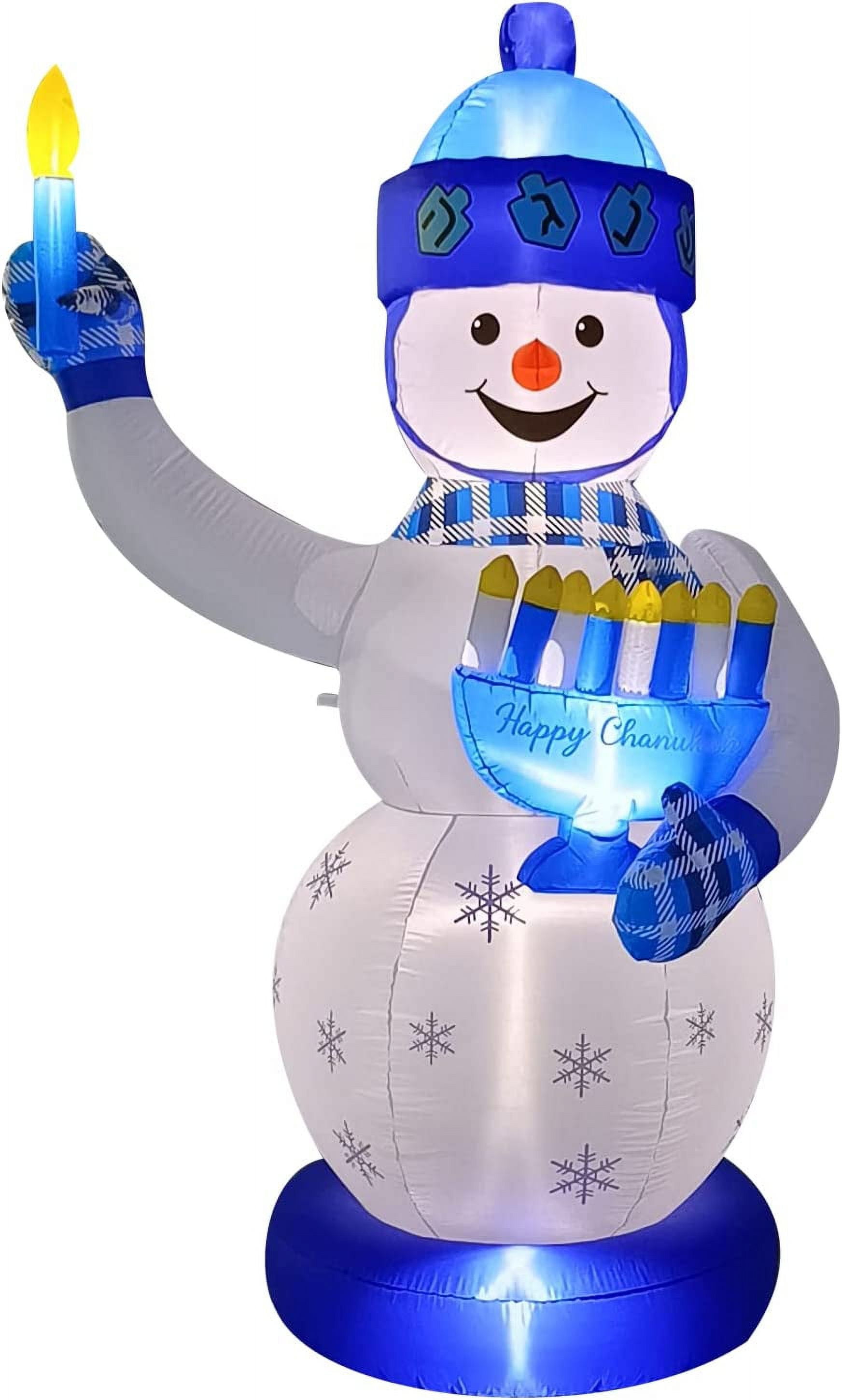 Lighted Hanukkah Inflatable Yard Decoration Huge 7' Ft Tall Snowman Blowup Decorated in a Chanukah Theme Menorah and Candle Indoor and Outdoor Hanukkah Holiday Yard Dcor by Zion Judaica