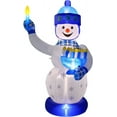 thumbnail image 1 of Lighted Hanukkah Inflatable Yard Decoration Huge 7' Ft Tall Snowman Blowup Decorated in a Chanukah Theme Menorah and Candle Indoor and Outdoor Hanukkah Holiday Yard Décor by Zion Judaica, 1 of 7