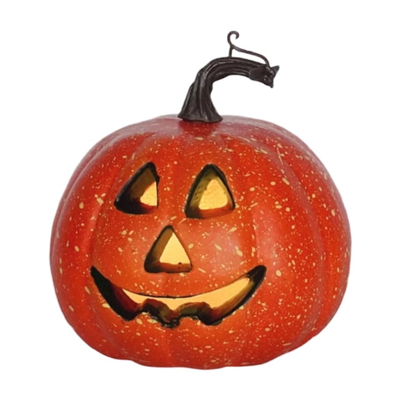 Lighted Hollow Pumpkin Decor, Plastic Halloween Prop with LED Glow, Scary Jack O Lantern Pendant for Desktop Window Sill Yard Party Scene Setup Display(B)