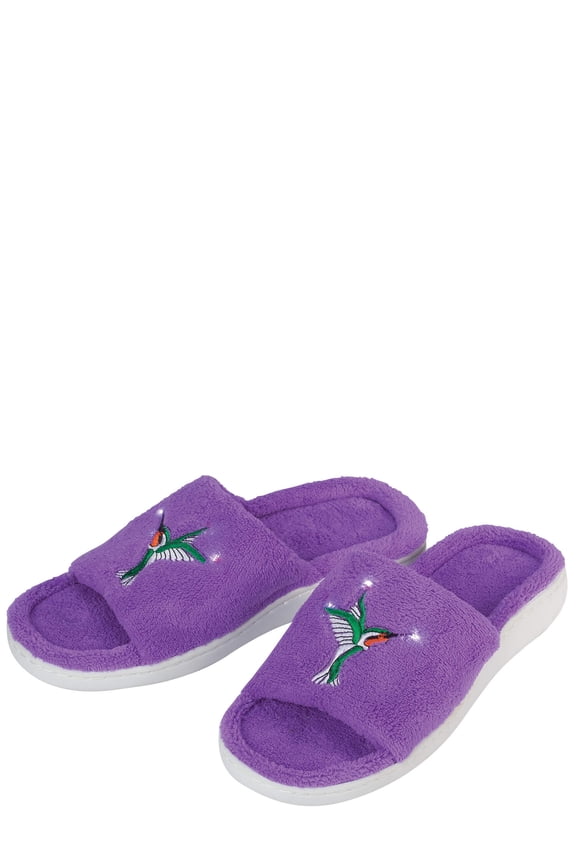 Lighted Hummingbird Slippers, LED Lights, Comfy Polyester, Fashion Slippers - Size Large