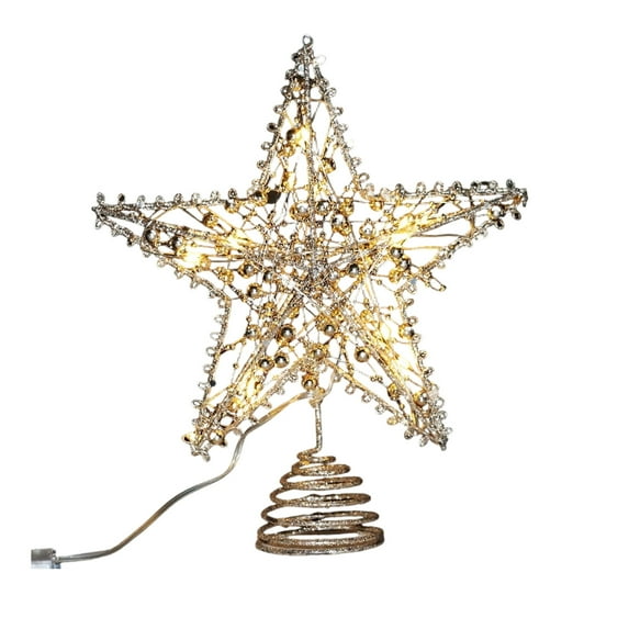 Lighted Iron Christmas Tree Topper Star – Pentagram Tree Decoration – 3D Light-Up Tree Top with Clip Base for Holiday Decor