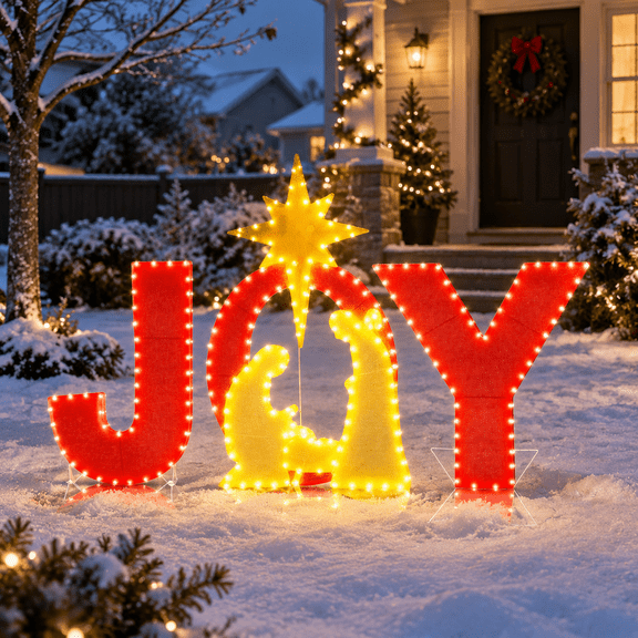Lighted Joy Nativity Scene 3-Piece Outdoor Christmas Yard Decorations
