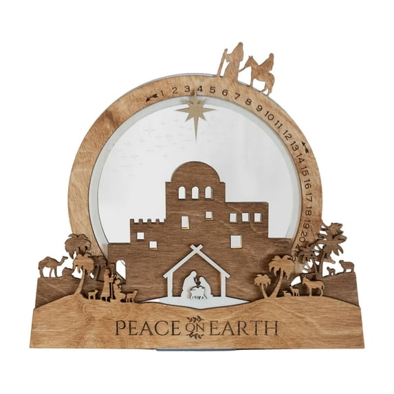 Lighted LED Christmas Countdown Nativity Scene – Illuminated Tabletop Nativity Set Indoor Holiday Decoration, Wooden Stable Advent Calendar Display for Home, Mantel, Living Room, Xmas Religious Décor