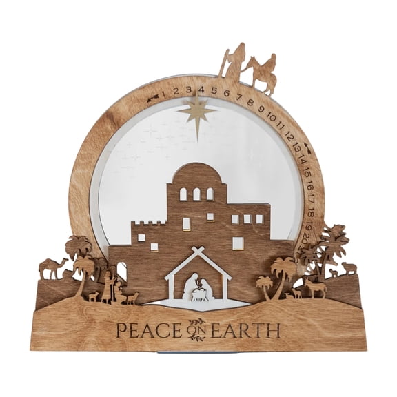 Lighted LED Christmas Countdown Nativity Scene – Illuminated Tabletop Nativity Set Indoor Holiday Decoration, Wooden Stable Advent Calendar Display for Home, Mantel, Living Room, Xmas Religious Décor