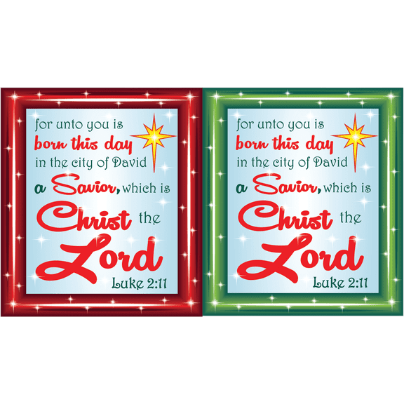 Lighted Luke 2:11 sign with red border Christmas yard art
