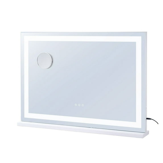 Lighted Makeup Mirror 3 Color Touch Vanity w/ USB - 31.5x21.7in Wall/Desktop - 5X Magnification - Professional Cosmetic Mirror for Bedroom, Bathroom