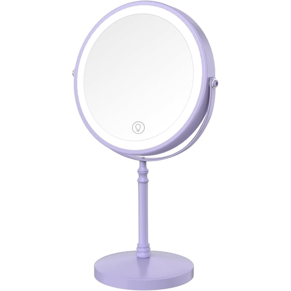 Lighted Makeup Mirror, 3000 mAh Rechargeable Double Sided Magnifying Vanity Mirror with 3 Colors, 1x/10x, 360? Rotation , Brightness Adjustable Magnification Light up Mirror, Women