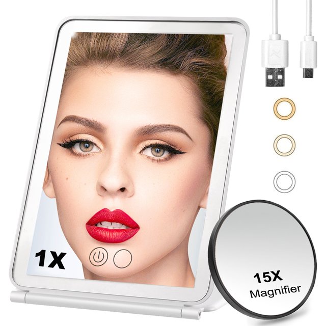 Lighted Makeup Mirror with 60 LED Lights, Travel Portable Folding