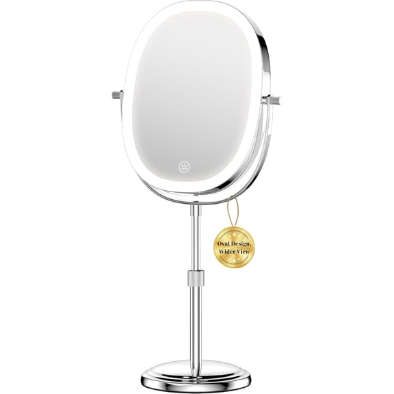 Lighted Makeup Mirror with 7x Magnification, Height Adjustable Floor Standing Vanity Mirror, Rechargeable Cordless Mirror with 3 Light Modes and 360 Swivel, Polished Chrome Stainless Steel