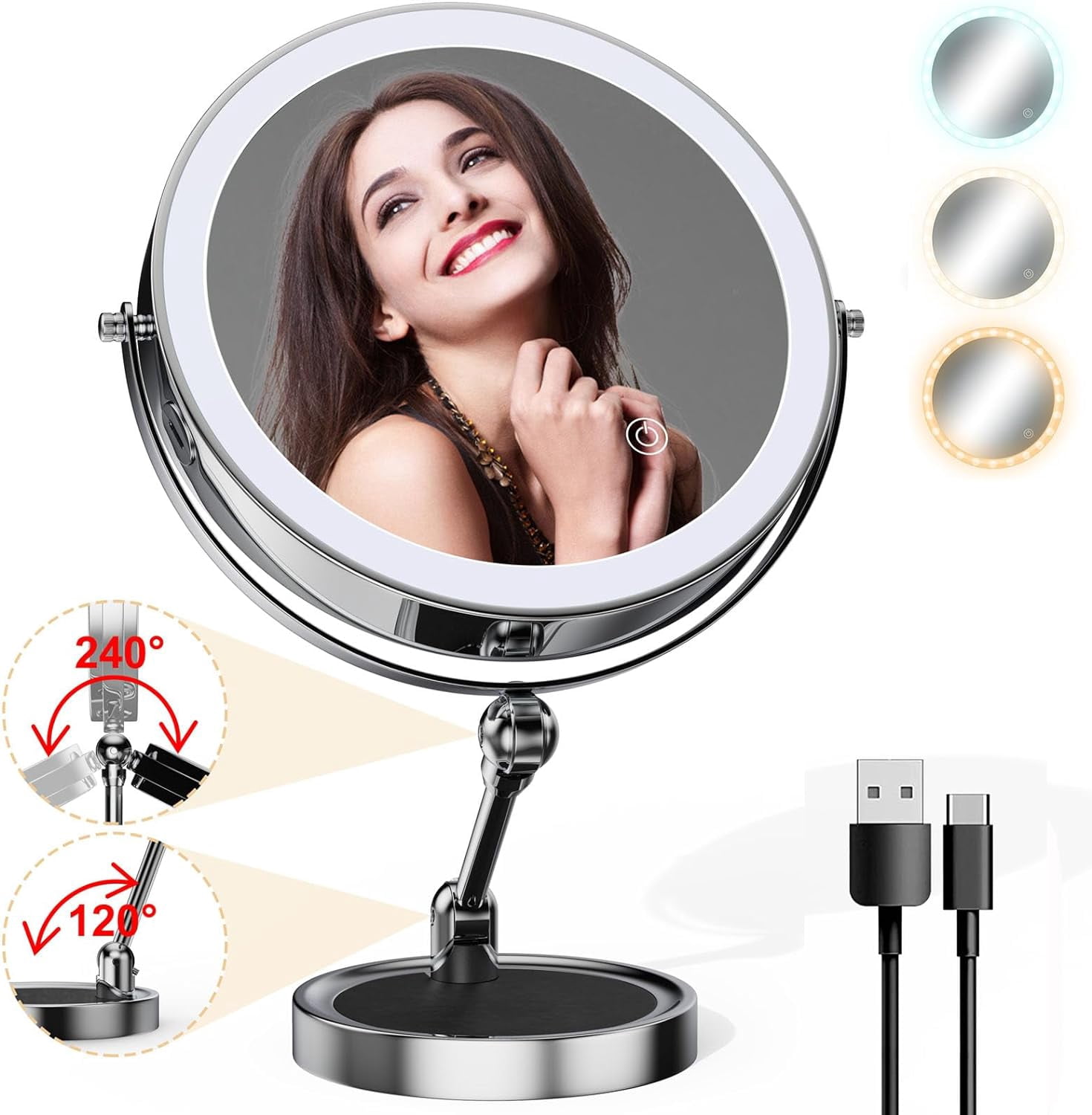 Lighted Makeup Mirror [Brightness Enhanced Version], Real 3000mah ...