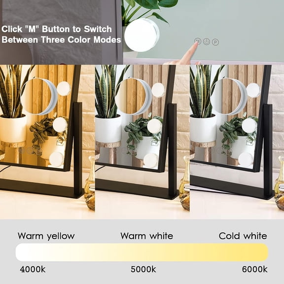 Lighted Makeup Mirror Hollywood Mirror Vanity Mirror with Lights, Touch Control Design 3 Colors Dimable LED Bulbs, Detachable 10X Magnification, 360 ° Rotation, Black