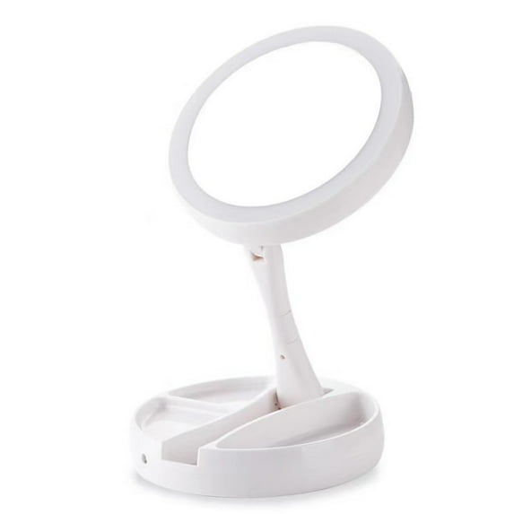 Lighted Makeup Mirror, Jademall 1X/10X Magnification Double Sided Mirror, LED Vanity Mirror with Light, Folding Compact Mirror for Home Bedroom Makeup Desk, Travel (White)