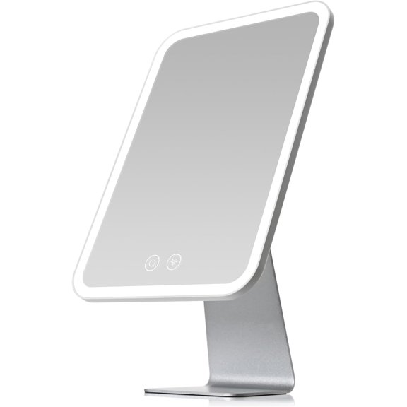 Lighted Makeup Mirror, Metal Table Mirror with Stand, 2000 mAh Rechargeable Vanity Mirror with 3 Colors and Brightness Adjustable, 12 Inch Light up Mirror