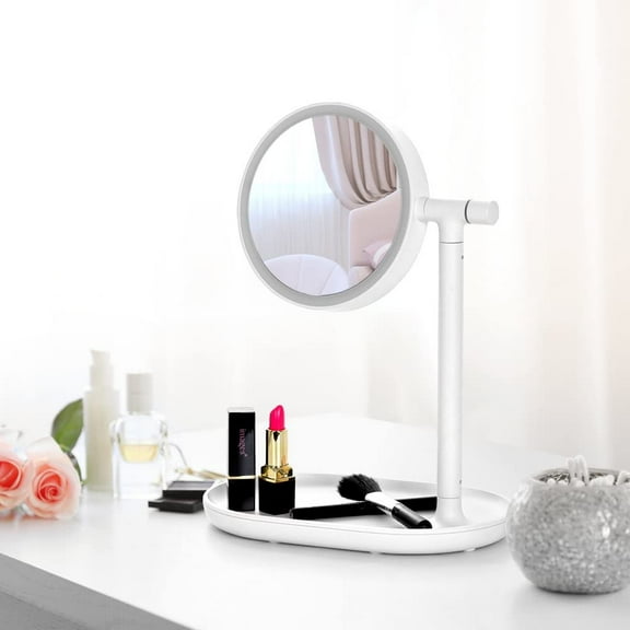 Lighted Makeup Mirror with Cosmetic Organizer Tray, LED Light Makeup Vanity for Desk or Tabletop Pink