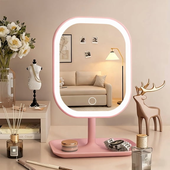 Lighted Makeup Mirror with Touch Control LED, Desk Vanity Mirror with Base Tray, 10 Inch