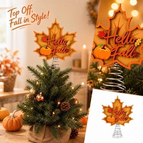 Lighted Maple Leaf Tree Topper for Fall Party Decor Thanksgiving | 3D maple leaf design, warm LED lights, ideal for fall harvest displays, Autumn celebrations and farmhouse seasonal decorating