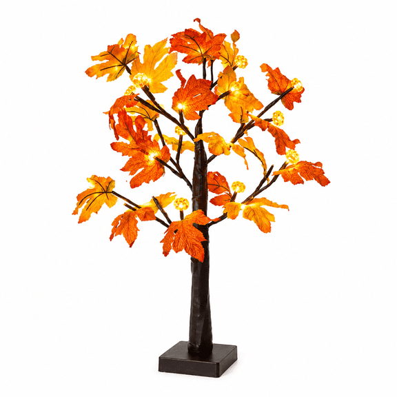 Lighted Maple Tree Tabletop Seasonal Decor Warm LED Glowing Branches Artificial Plants Centerpiece For Home Room Orange 23.6 Inch
