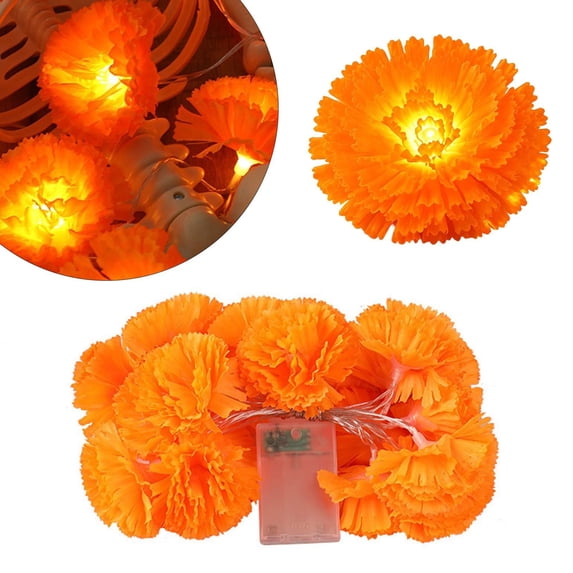 Lighted Marigold Garland, 19.69Ft 40 LED Artificial Marigold Flowers String Lights, 3-Battery Battery Box, Festive Light String Decor for Day Of The Dead Halloween Home Indoor Party Decoration