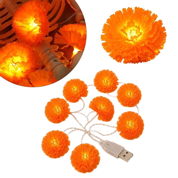 Lighted Marigold Garland,Artificial Marigold Flower LED String Lights,Flexible Faux Marigold Light Garlands,Día De Los Muertos Marigold Floral Light Strand,Perfect for Halloween,Party,Mantel Decor