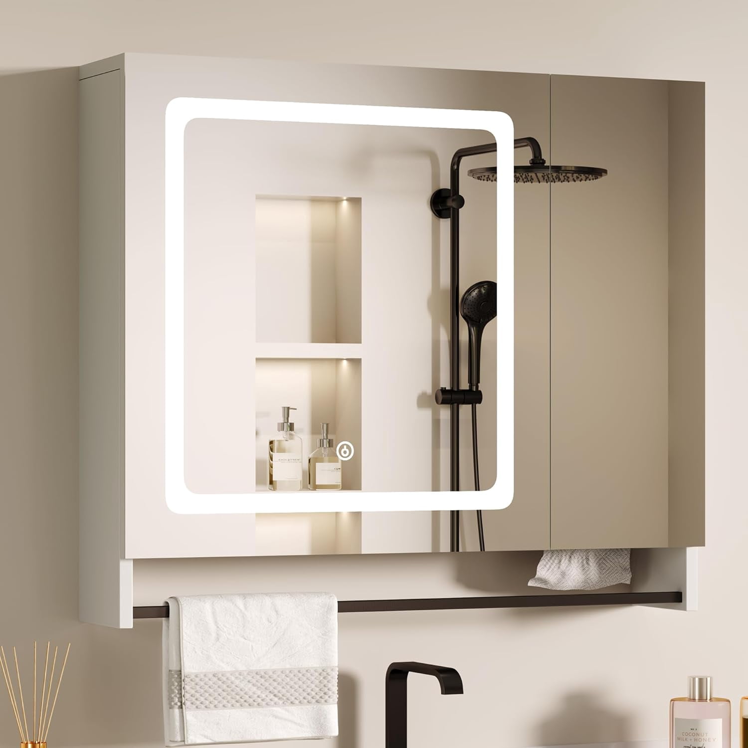 Lighted Medicine Cabinet with Mirror, Bathroom Wall Cabinet with Mirror ...