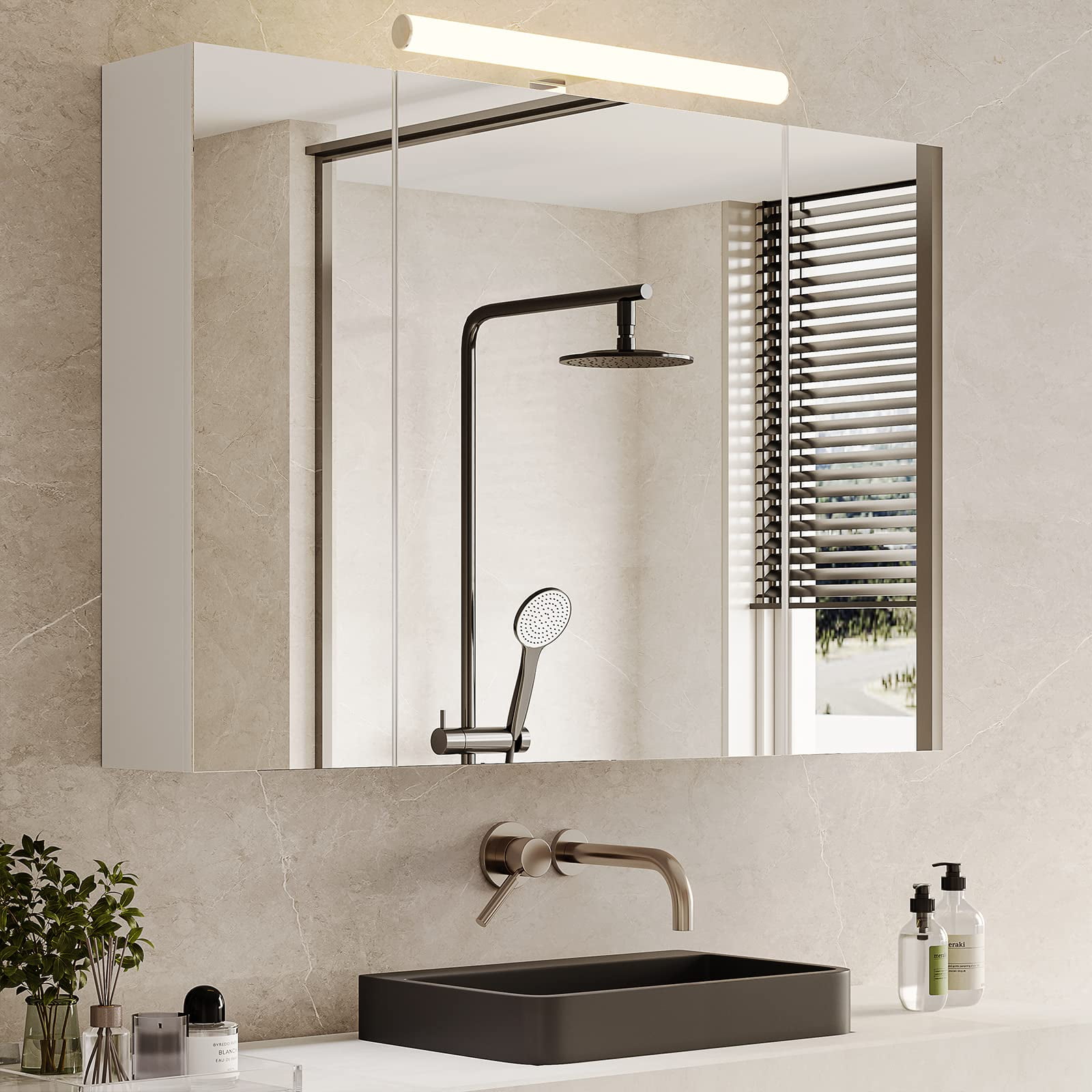 Lighted Medicine with Lights and 2 Outlets&USB Ports for Bathroom, LED Wall Mounted