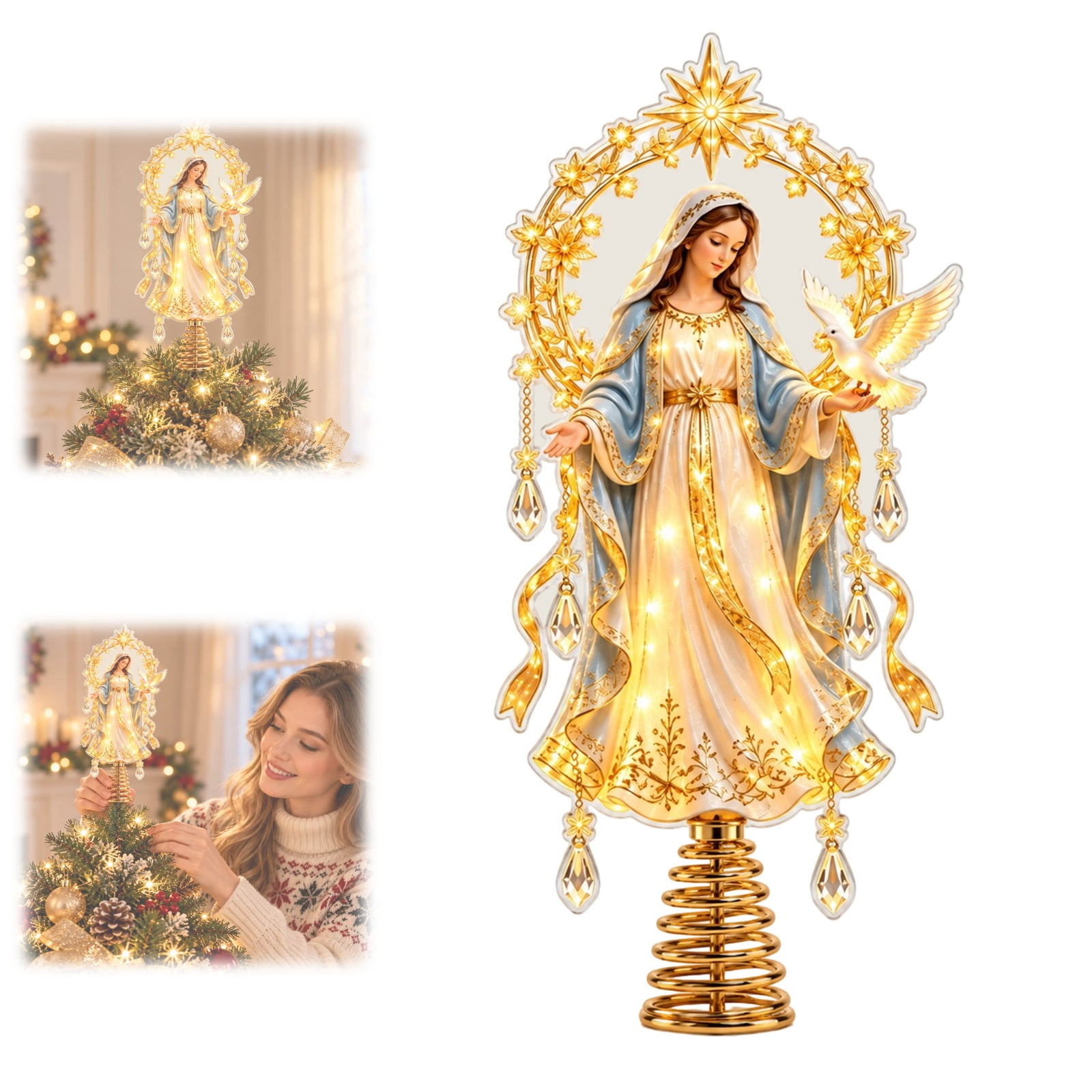 Lighted Memorial Christmas Tree Topper Acrylic Angel Tree Topper ...