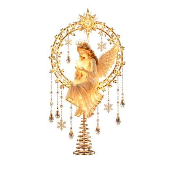 Lighted Memorial Christmas Tree Topper Collection, Angel Designs with Warm Glow and Crystal-Inspired Accents, for FamilyAngel's Christmas Moon