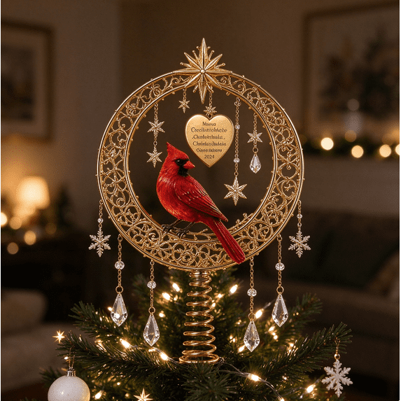 Lighted Memorial Christmas Tree Topper Collection, Red Cardinal Design ...