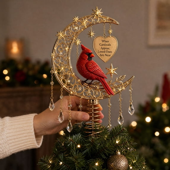 Lighted Memorial Christmas Tree Topper Collection with Warm Glow and Crystal-Inspired Accents, for Christmas Decorations (Cardinal)