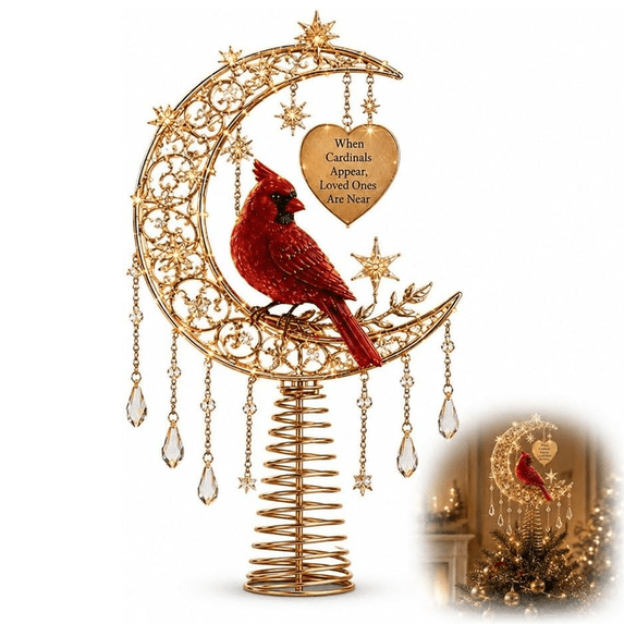 Lighted Memorial Christmas Tree Topper Collection with Warm Glow and Crystal-Inspired Accents, for Family (Cardinal)