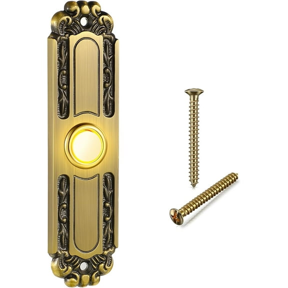 Lighted Metal Doorbell Push Button, Universal Gara Door Opener Switch with LED Light Compatible with Most Wire Doorbell Chimes, Transformer, Rinrs, Buzzers(Retro Style)
