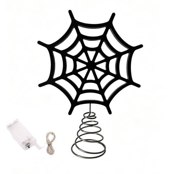 Lighted Metal Spider Web Tree Topper for Halloween Tree Decoration, Black Web Ornament with LED Lights, Spooky Seasonal Decor for Indoor Home Party and Tree Displays
