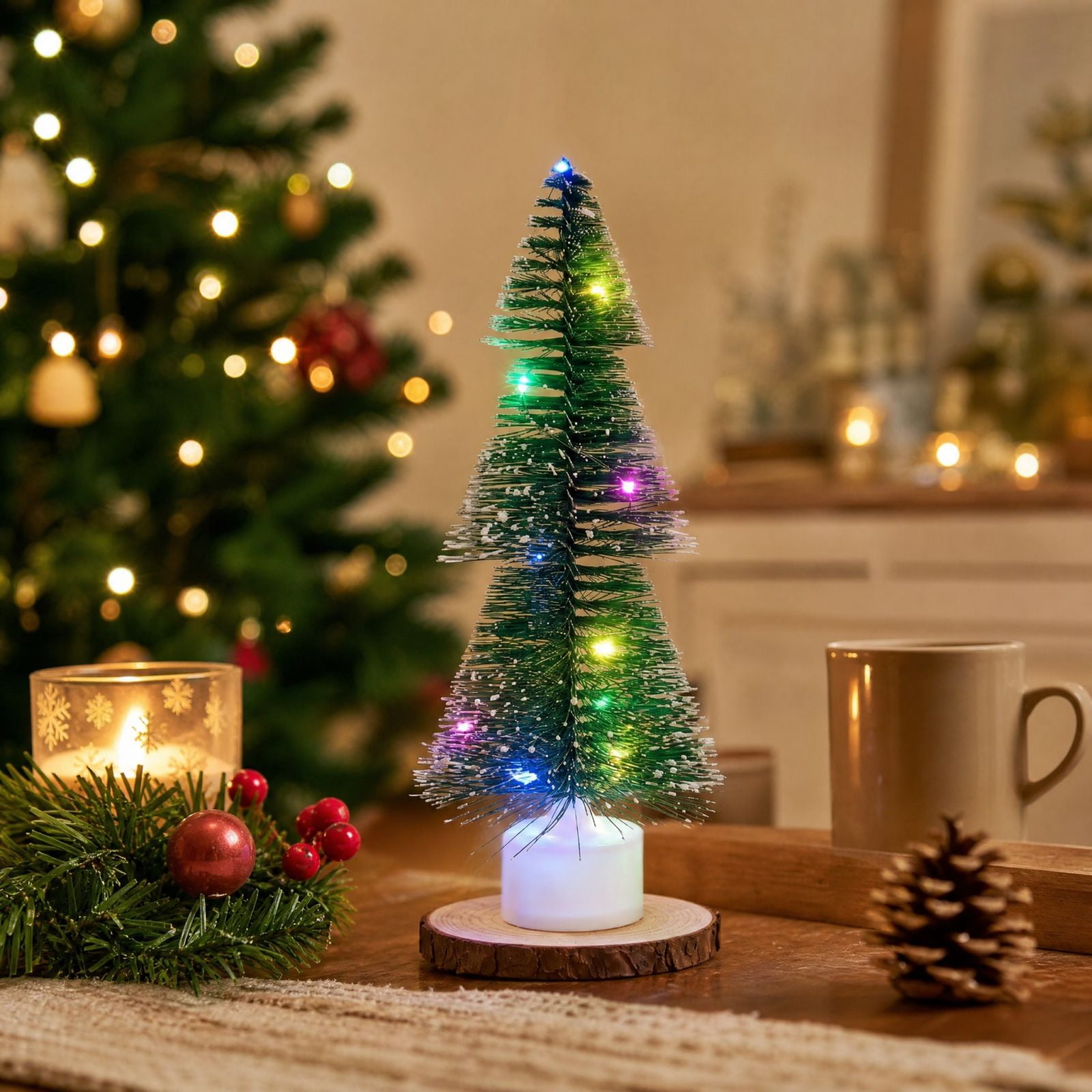 Tree Led Night Light Lighted Mini Christmas Tree Tabletop Decor, Dusted Pine Tree with LED ...
