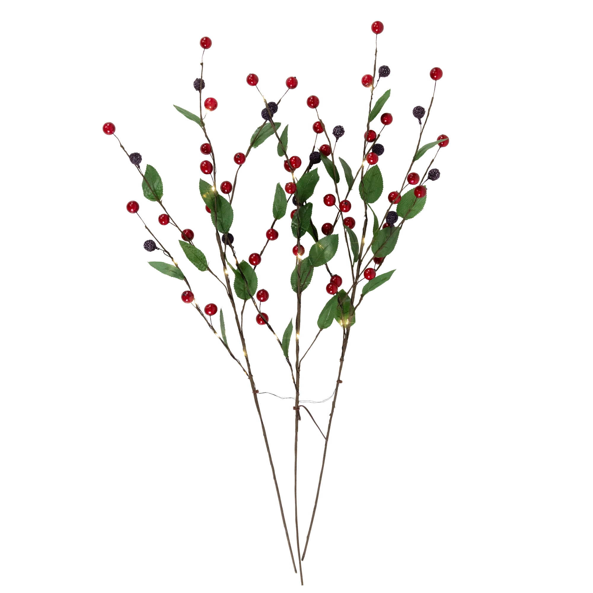 Northlight Lighted Mixed Berry Pinecone Christmas Spray - 24" - Warm White - Set of 3