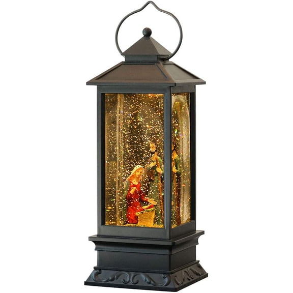 Lighted Musical Snow Globe Lantern with 6 Hour Timer, 12 Inches USB Powered and Battery Operated Spinning Water and Swirling Glitter Christmas Snow Globe Lantern Gifts(Nativity)
