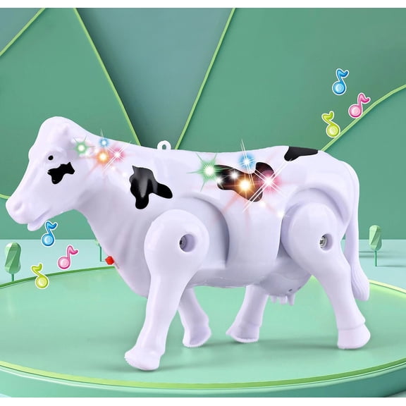 Lighted Musical Walking Cow, Electronic Dance with Bump and Go Feature, Leash Cow