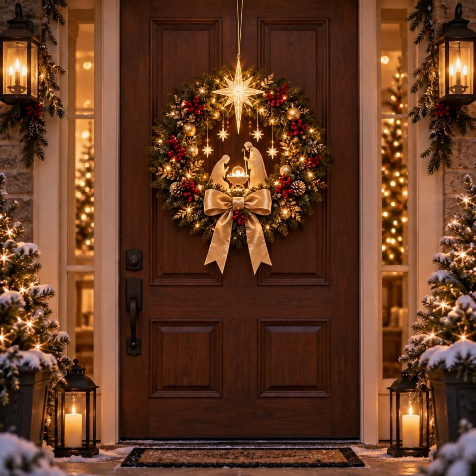 Led Video Windows Lighted Nativity Christmas Wreath, Bethlehem Star Front Door Decor, LED ...