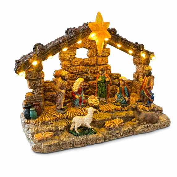 Lighted Nativity Scene with Baby Jesus, Christmas Villages Set with ...