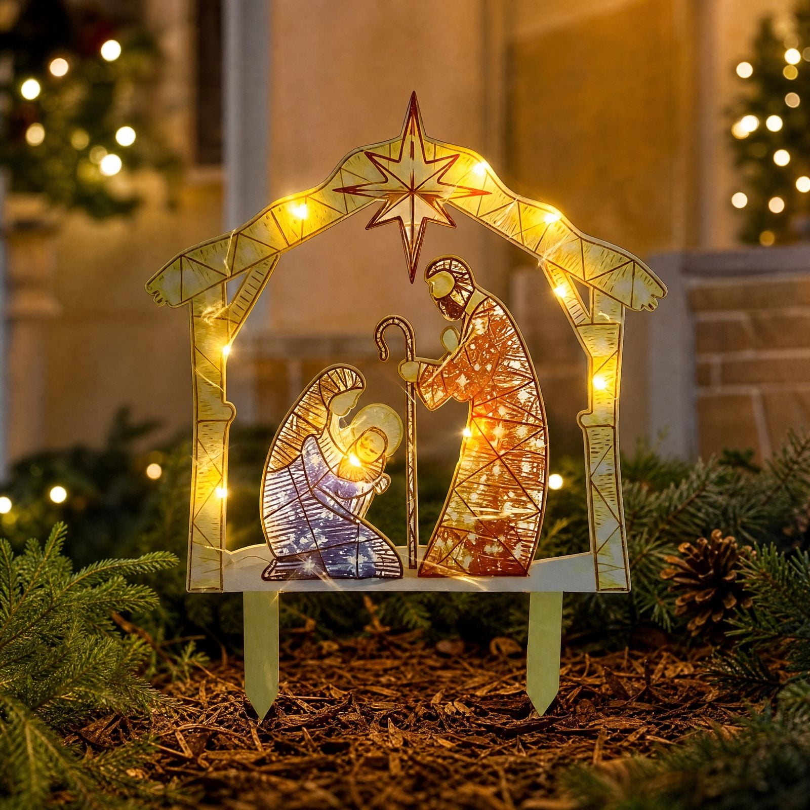 Lighted Nativity Scene for Christmas Outdoor Garden Stakes, Metal Yard
