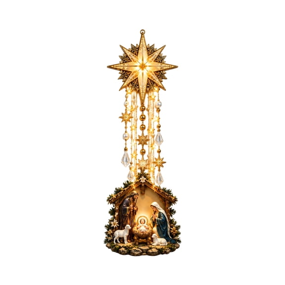 Lighted Nativity Wall Decor, Bethlehem Star of Faith LED Hanging Art Glowing Angel Blessing Starfall Wall Light, Religious Hanging Decor with Christmas Glow for Wall Near a Fireplace or Entryway(03)