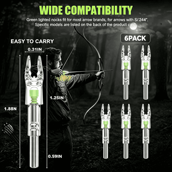 Lighted Nocks for Arrows 6 Pcs, Imported High-Brightness Led Light. Up to 96+ Hours of Battery Life, Quality Replacement for Nockturnal Lighted Nocks.