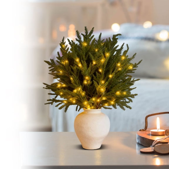 Lighted UP Norfolk Pine Stems, 5Pcs LED Lit Pine Branches for Christmas, Holiday Décor, Tabletop, Wreath, Garland, Fireplace, Staircase, Indoor Outdoor Seasonal Decoration, Xmas Display