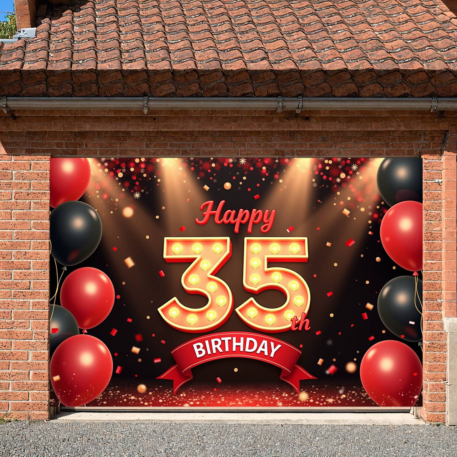 Lighted Number Design 35th Birthday Banner Red Black Balloons Display ...