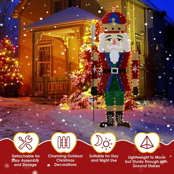 Lighted Nutcracker Christmas Decoration, Excellent Christmas Decoration Soldier, Comes with 162 LED Warm White Lights and Light Stakes, Suitable for Christmas, Outdoor and Indoor Decoration