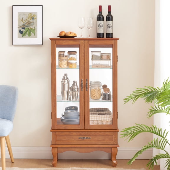 Lighted Oak Display Cabinet | Suitable for Home and Office Display | Casts a Radiant Glow on Items