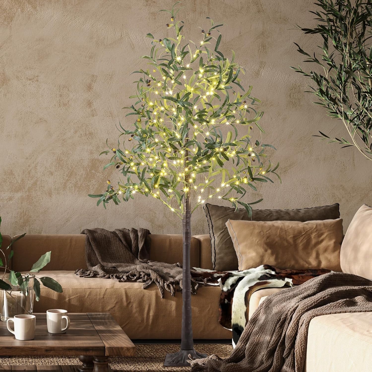 Lighted Olive Tree with Fruit 6FT 200L Artificial Plant with Warm White ...